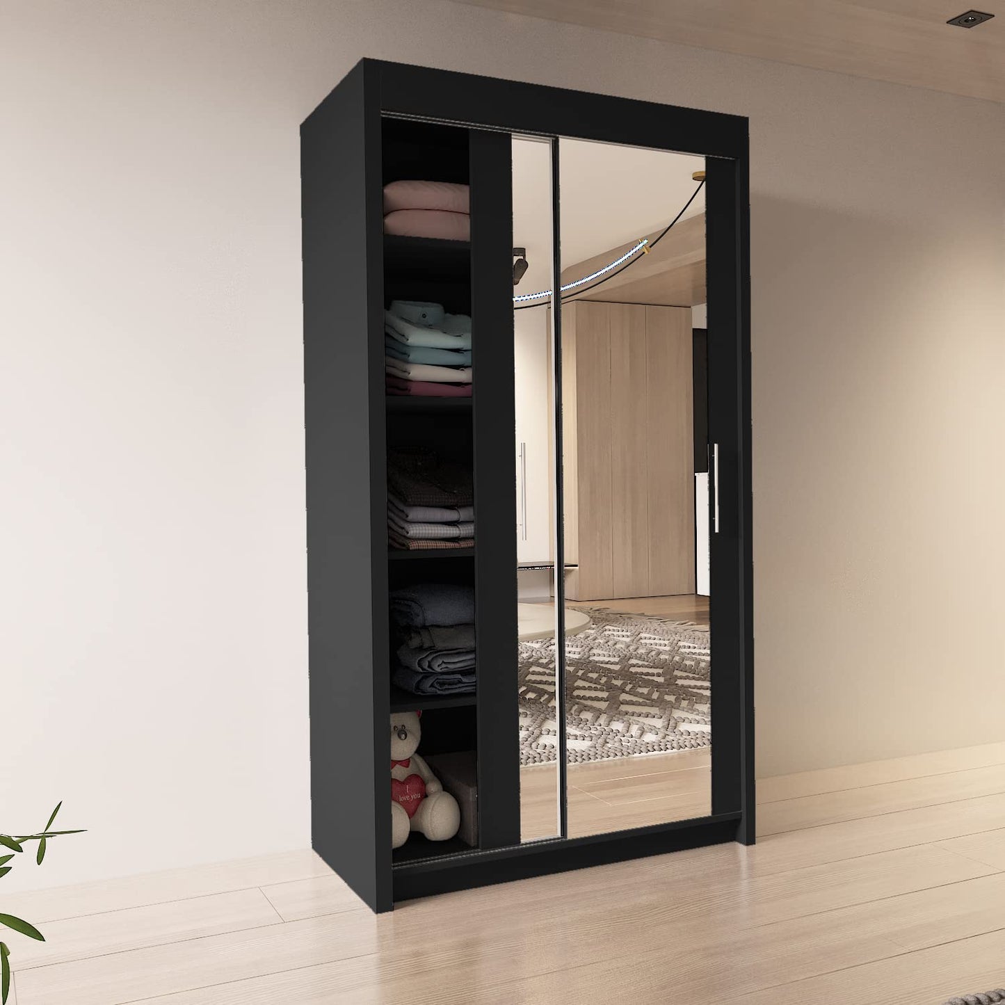 100cm,120cm,150cm, 180cm, 203cm,250cm Milan full mirror sliding door wardrobe