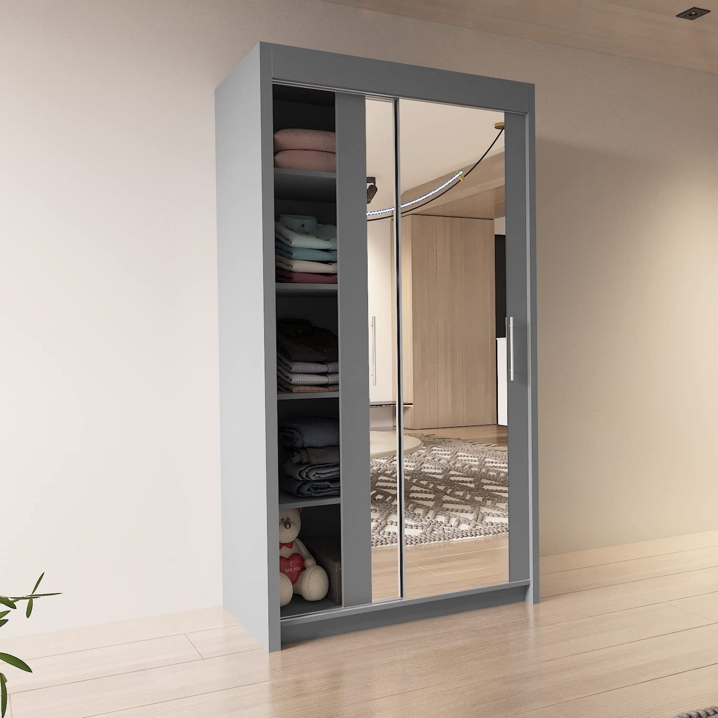 100cm,120cm,150cm, 180cm, 203cm,250cm Milan full mirror sliding door wardrobe