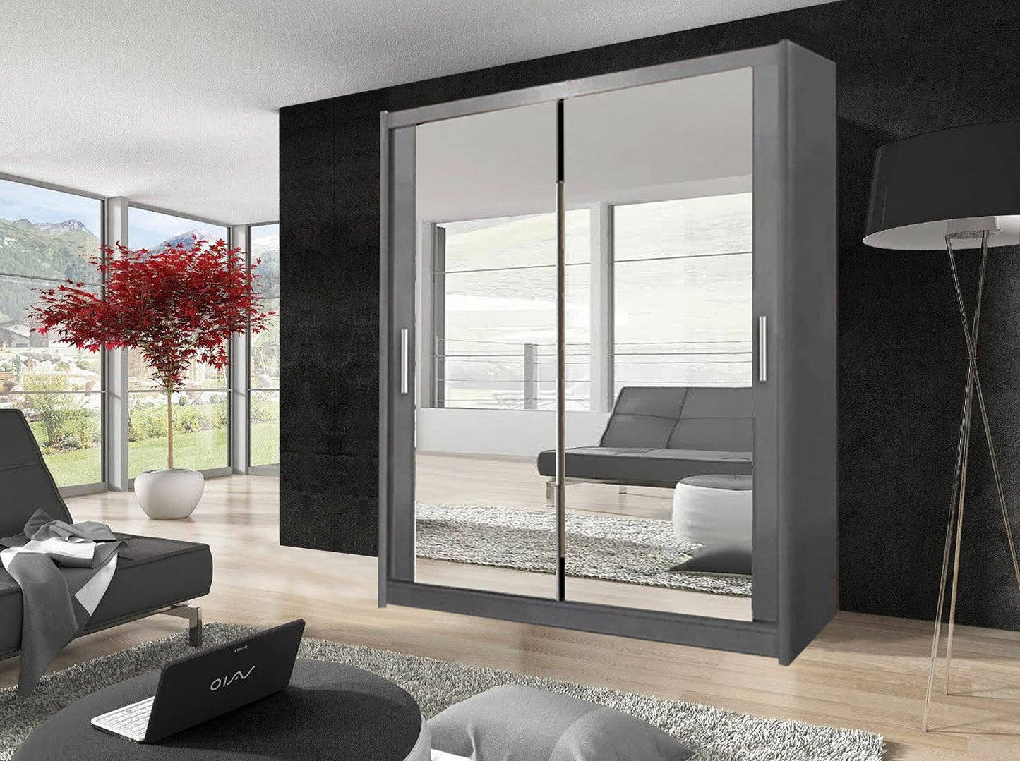 100cm,120cm,150cm, 180cm, 203cm,250cm Milan full mirror sliding door wardrobe