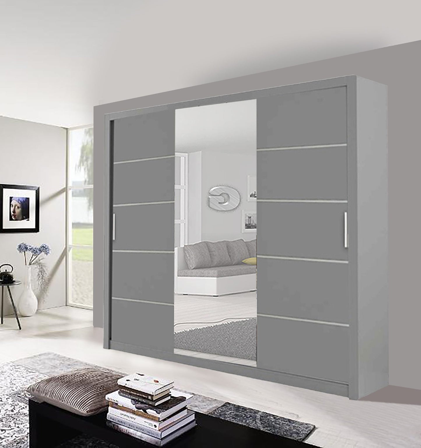 120cm,150cm, 180cm, 203cm,250cm Lyon  full mirror sliding door wardrobe