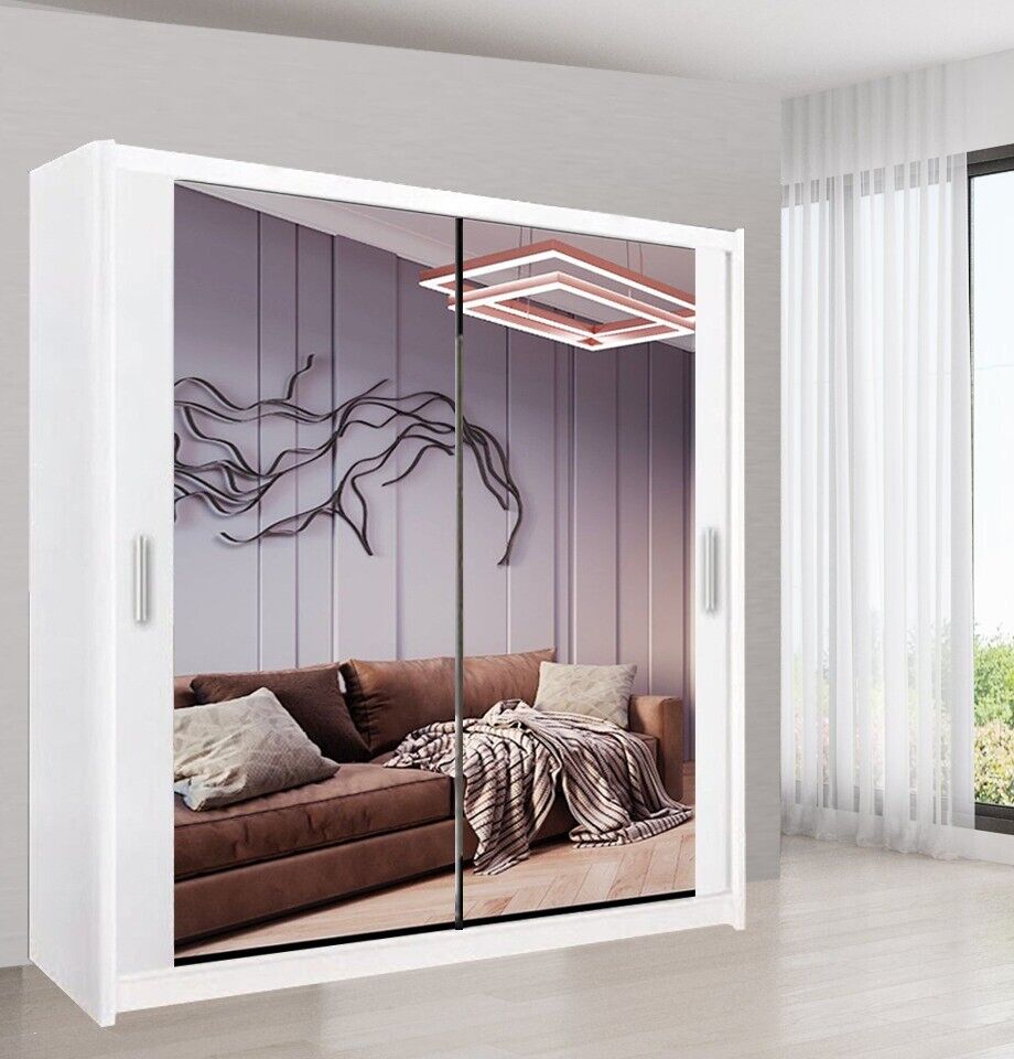 100cm,120cm,150cm, 180cm, 203cm,250cm Milan full mirror sliding door wardrobe