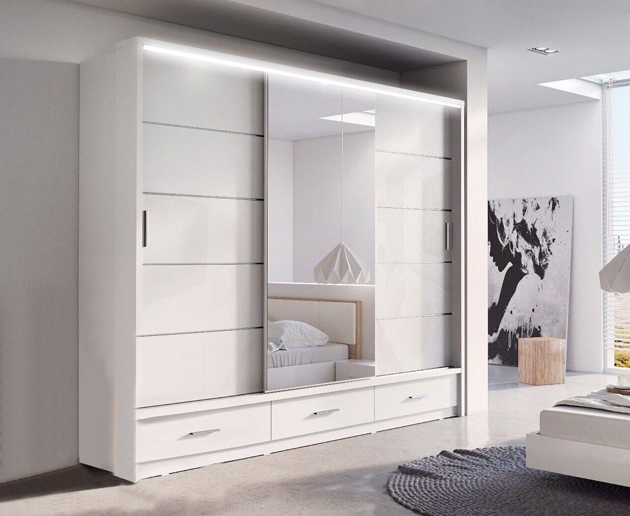 205cm,256cm Florence high glass sliding door wardrobe